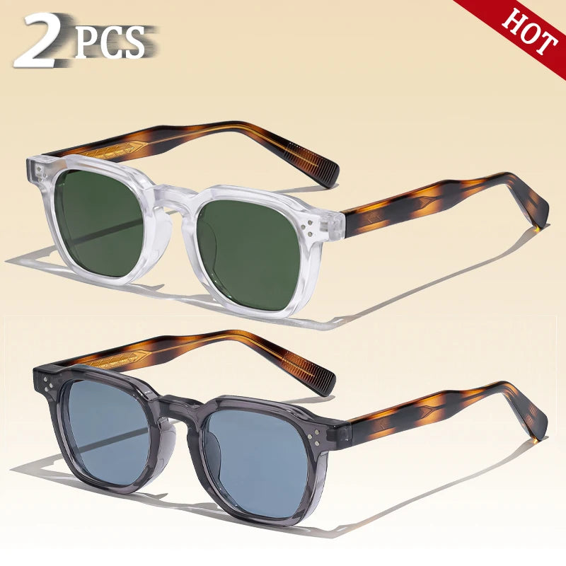 CATERSIDE Retro Punk Square Sunglasses 2 Pieces