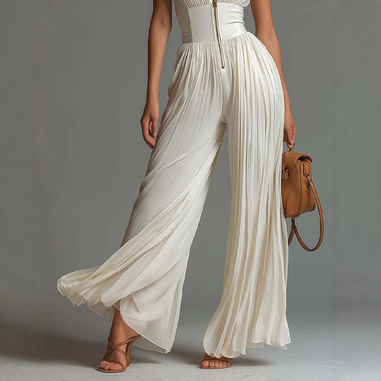 Spring Summer Women White Ruched Halter Jumpsuit