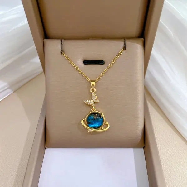 Zircon Butterfly Tassel Choker Necklace