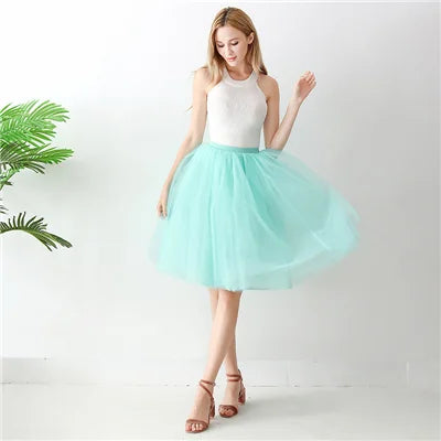 5-Layer Black Pleated Tulle Midi Skirt