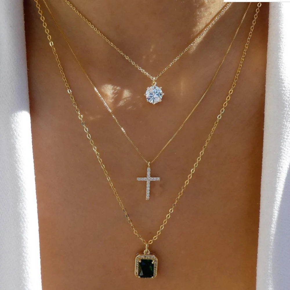 Boho Gold Multi-Layer Crystal Necklace