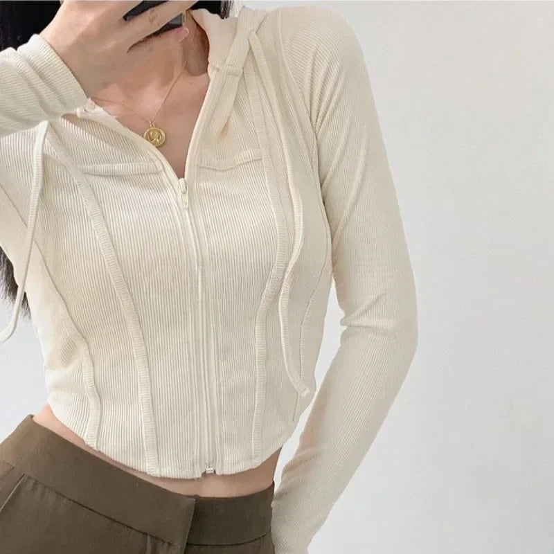 Women's Vintage Hooded Zipper Cardigan