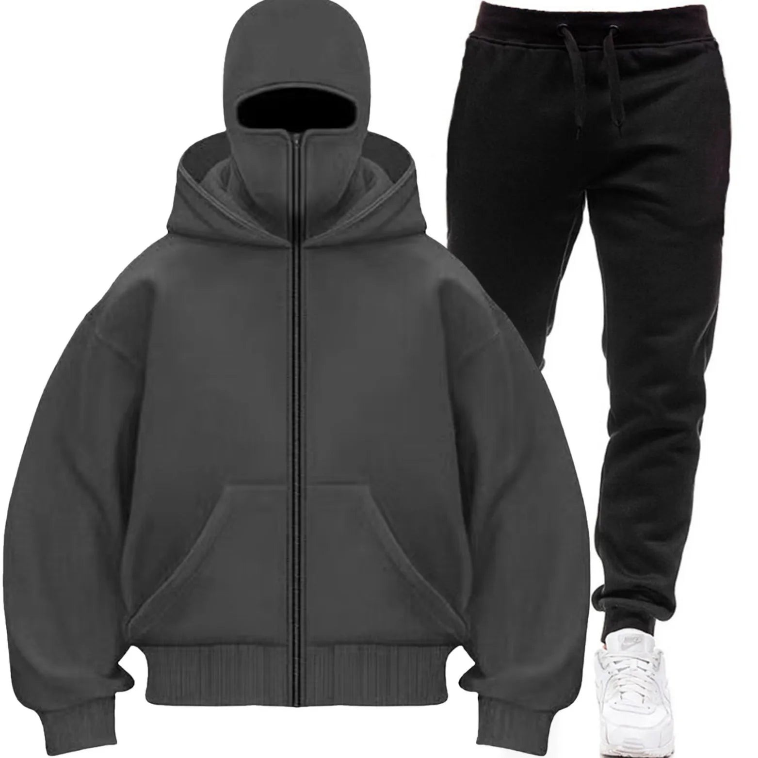 edgy Women's men2 pieces Balaclava Y2K Gothic Harajuku winter new double hooded sweatshirt men's hooded mask zipper sportswear