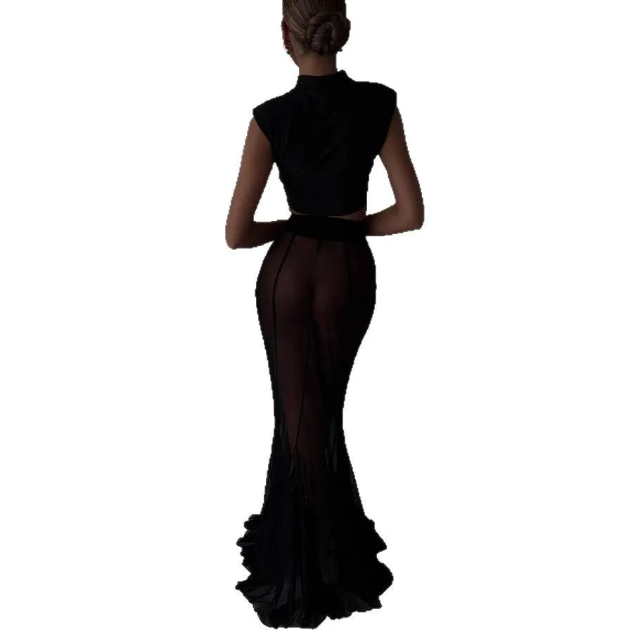 Loose Svel Long Skirt And Top Two-Piece Set Polyester Fabric V-Ne Button Closure Summer Faion Ensemble for Women