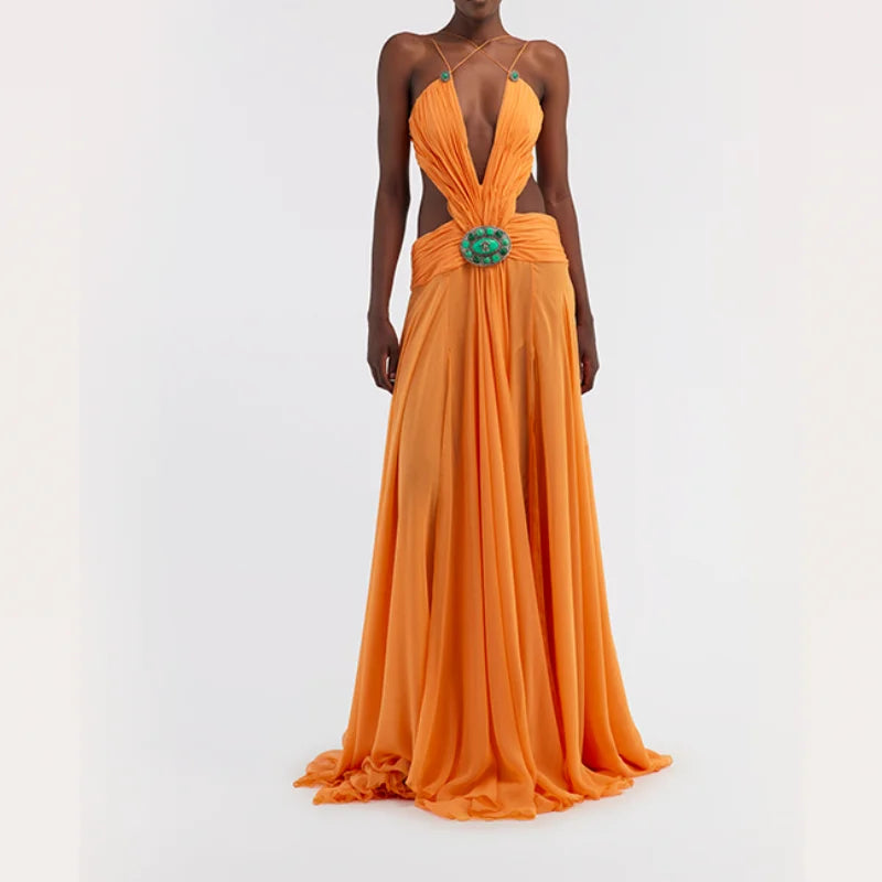 Formal Party Vestido New Luxury Orange Chiffon Evening Gown