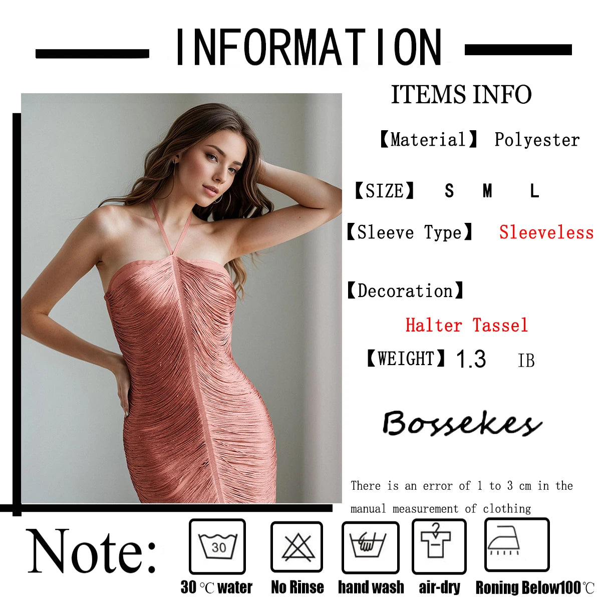 Elegant Bandage Dress Women Black Halterneck Tassel Sleeveless