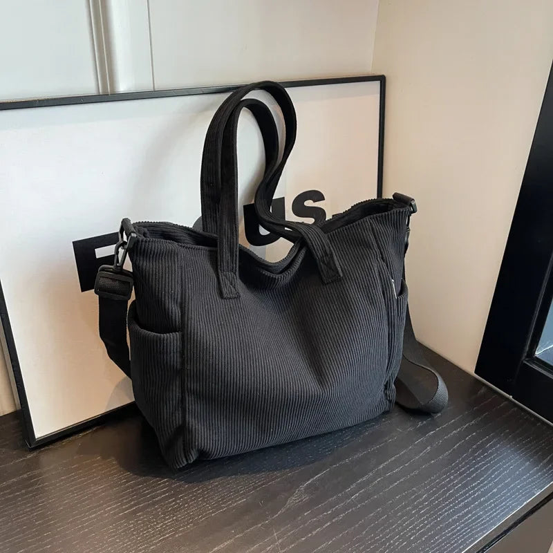 Versatile Corduroy College Shoulder Bag