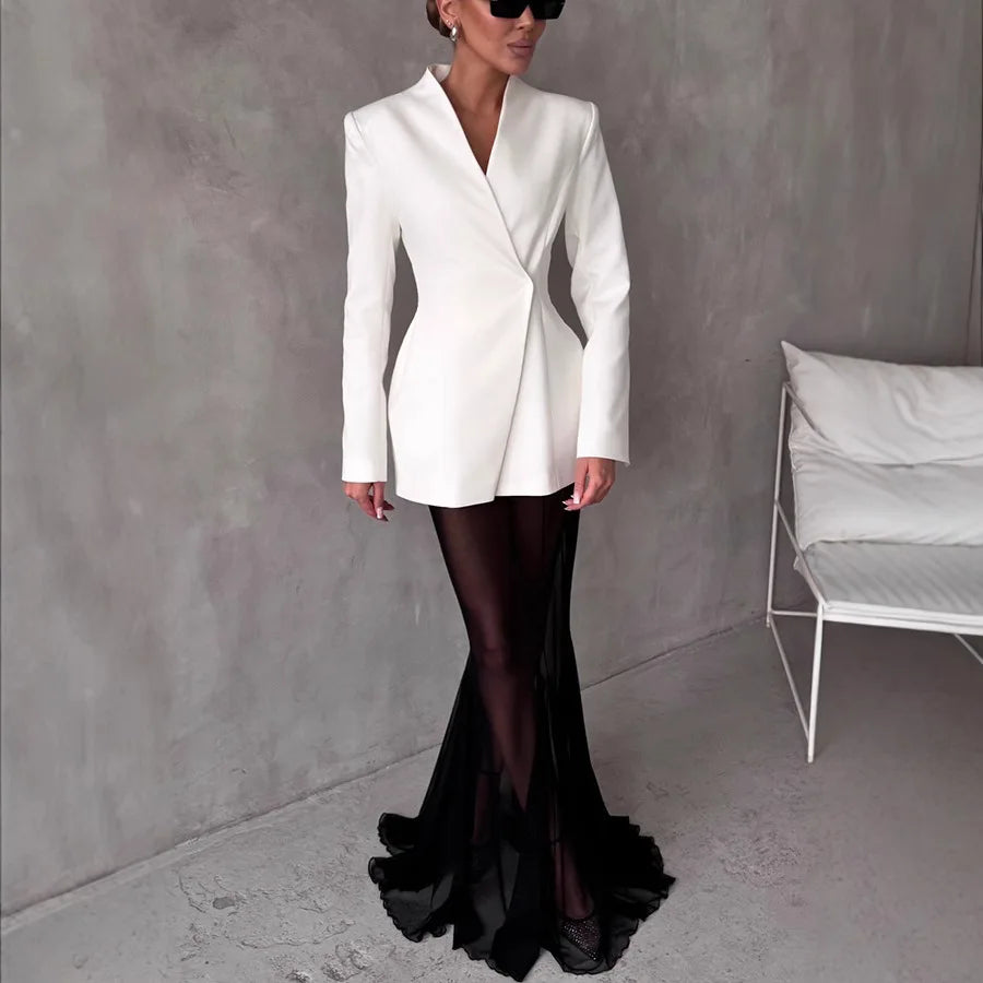 Loose Svel Long Skirt And Top Two-Piece Set Polyester Fabric V-Ne Button Closure Summer Faion Ensemble for Women