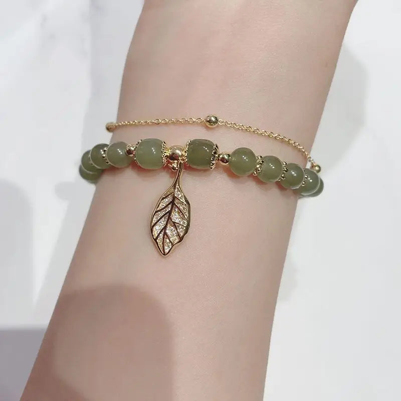 Green Jade Gold Leaf Bangle