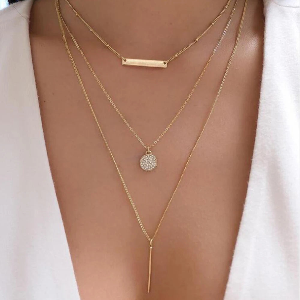 Boho Gold Multi-Layer Crystal Necklace
