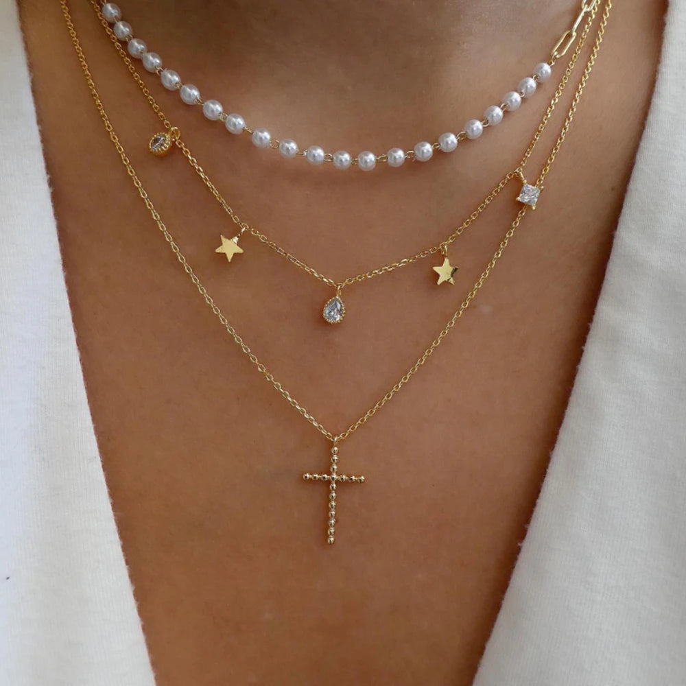 Boho Gold Multi-Layer Crystal Necklace