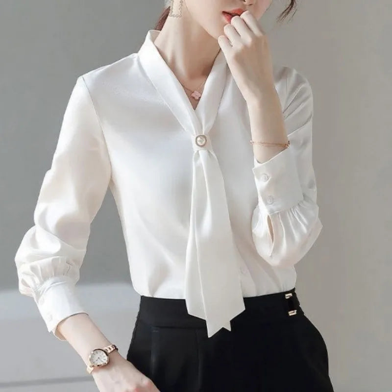 Spring Autumn Bow Tie Collar Blouse