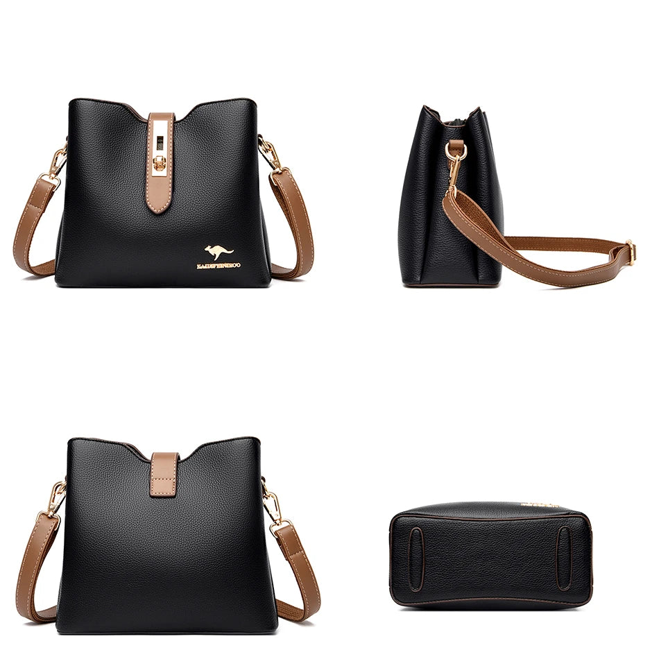 3-Layer Large Capacity Leather Crossbody Bag