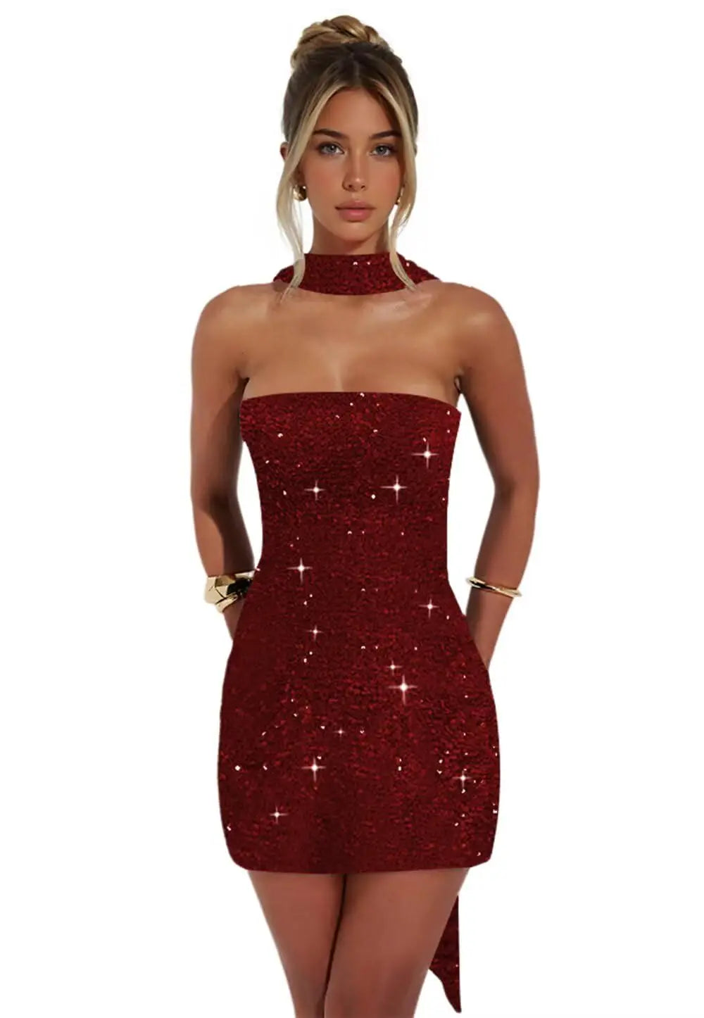 Short Homecoming Dresses for Teens Strapless Sparkle Sequin Evening Gown Tight Mermaid