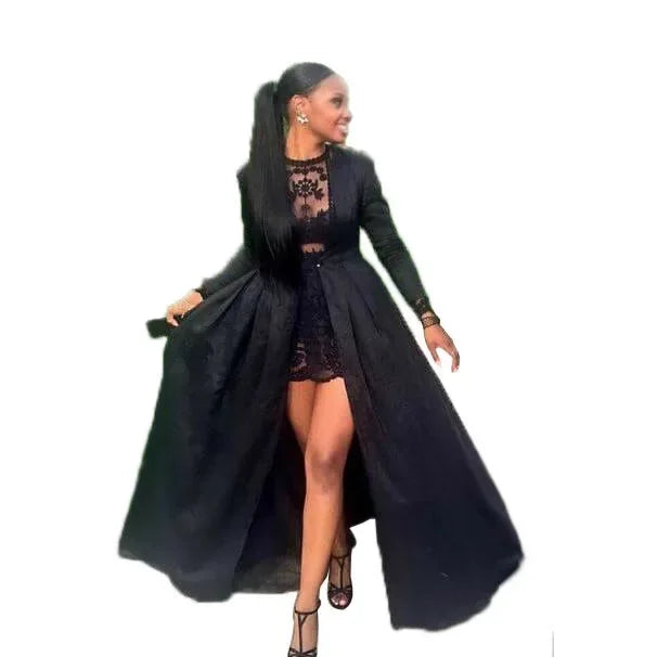 Women Sexy Dress Two Piece Sets Lace Hollow Out Spliced Long Dresses Full Sleeve Tight Waist Gown Evening Vestidos Party Prom