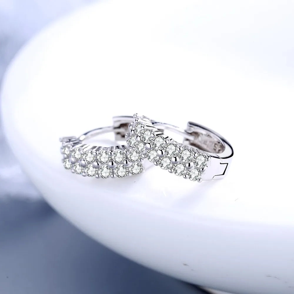 Sterling Silver Double Row Crystal Earrings