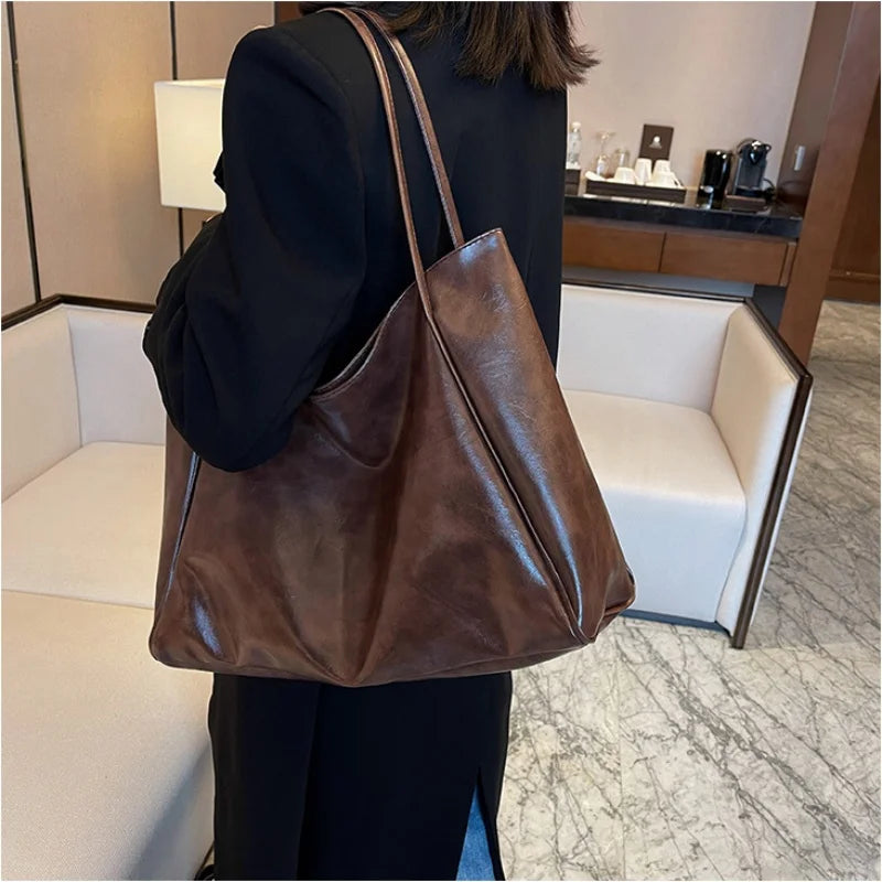Vintage Red Leather Tote Shoulder Bag