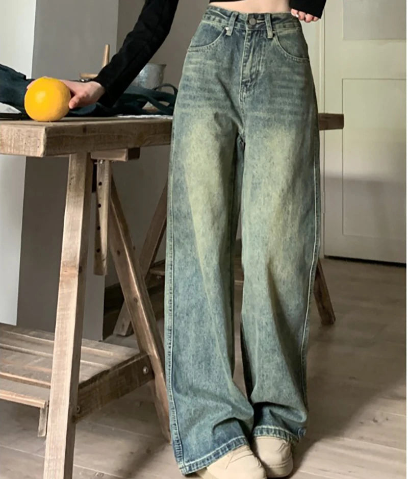 Retro Washed Vintage High-Waisted Jeans