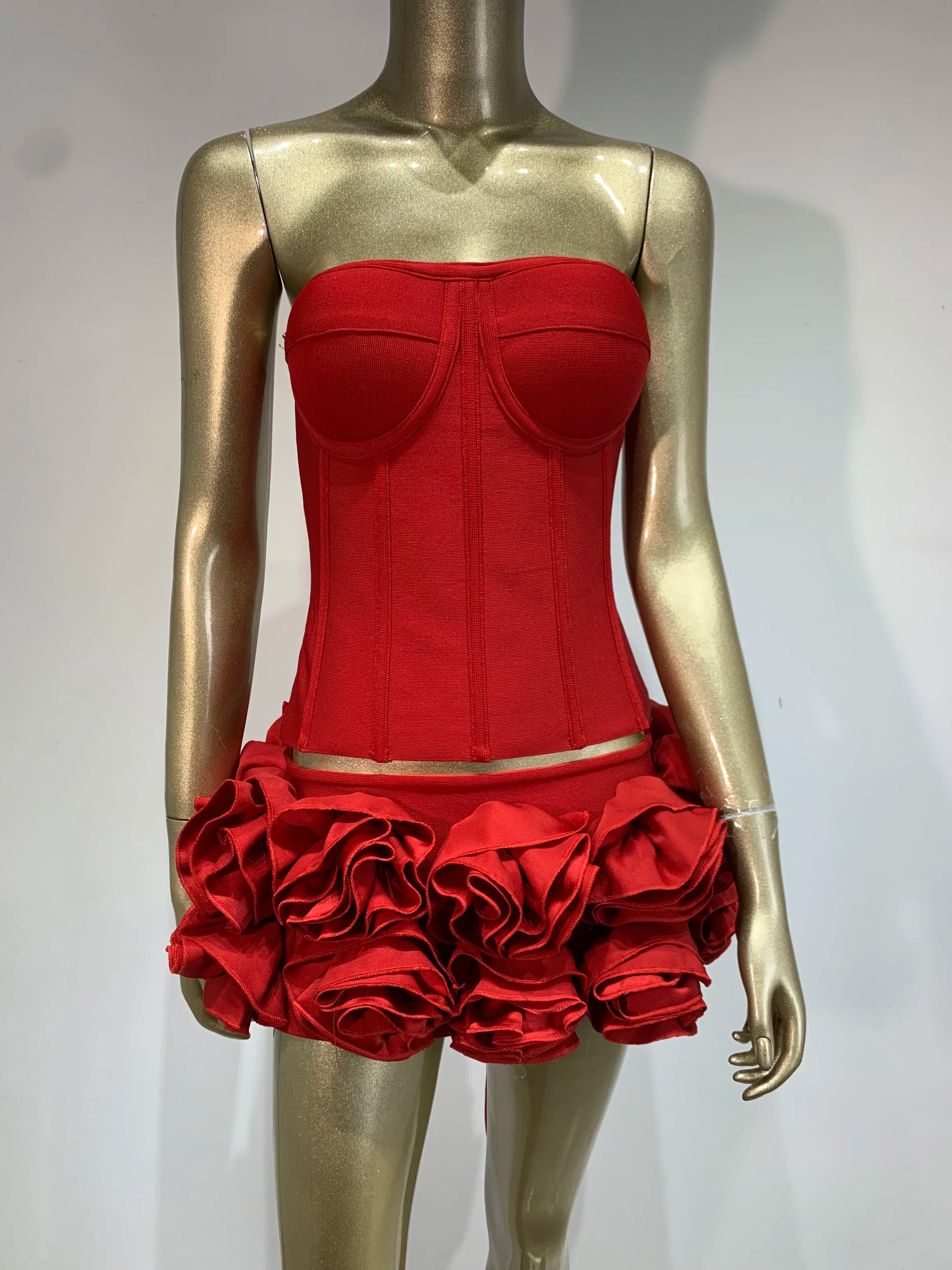 Women Red Bodycon Mini Bandage Outfits Club Party Strapless