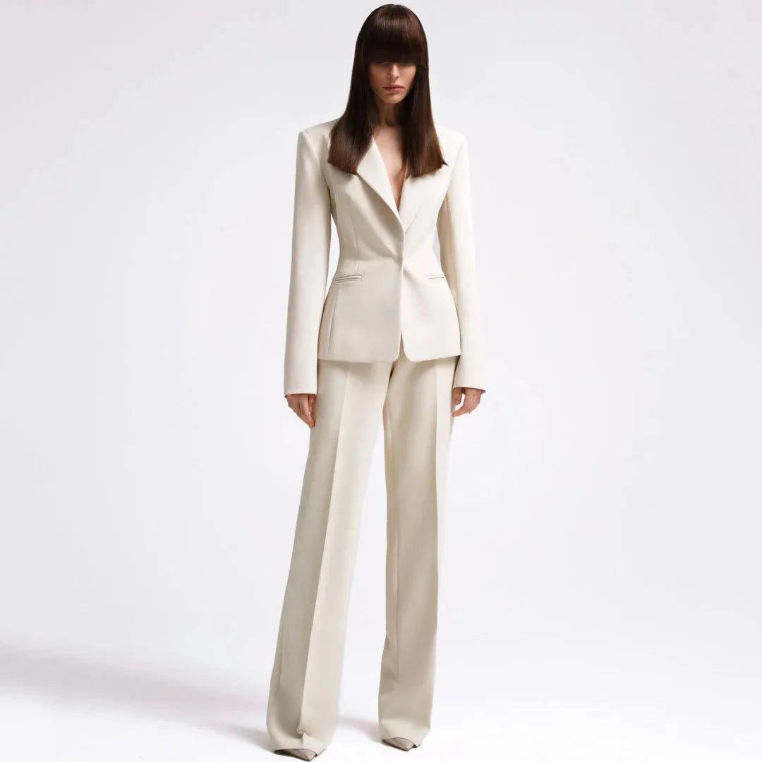 Women Suit 2 Pieces Red Single Button Solid Slim For Wedding Business Work Office Daily Commute Casual Set Blazer And Pants