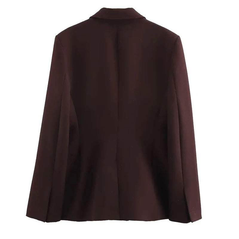 HXAO Women's Blazer Office Wear Brown Blazer Woman Spring 2025 Long Sleeve Fitted Commute Blazer Button Elegant Women Blazers
