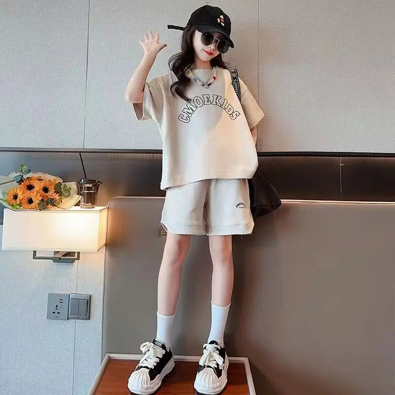 Girls' Letter T-Shirt & Half Pants Set