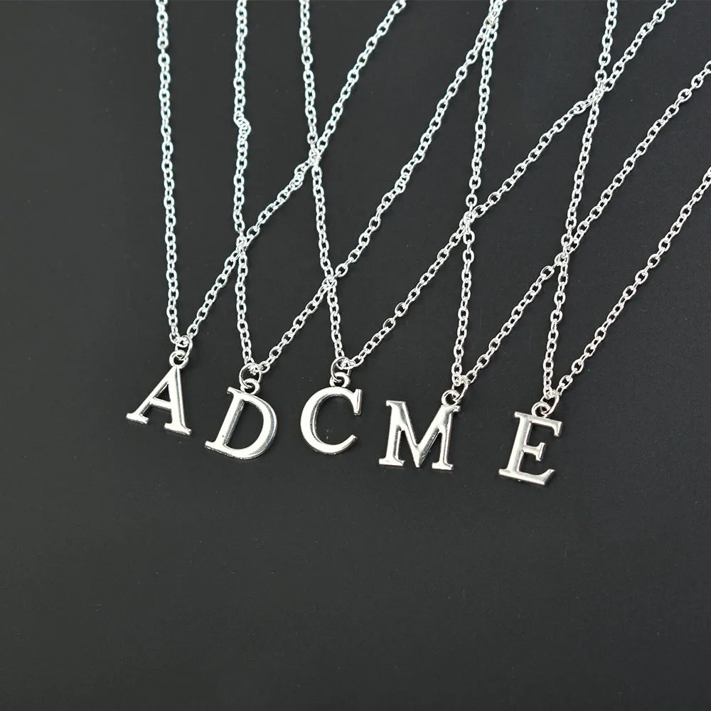 Silver A-Z Letter Pendant Necklace