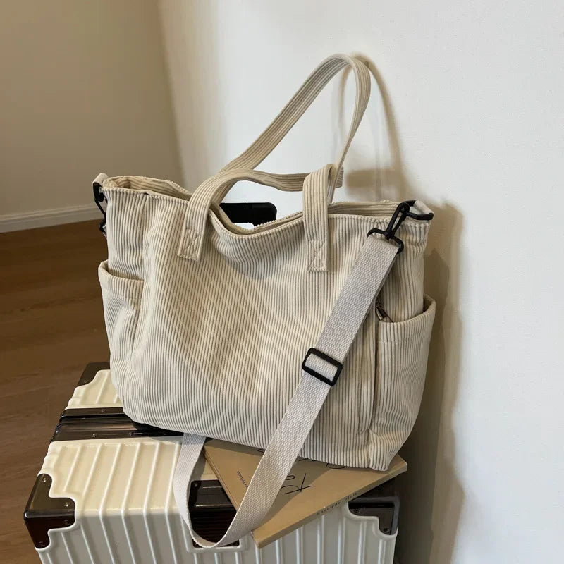 Versatile Corduroy College Shoulder Bag