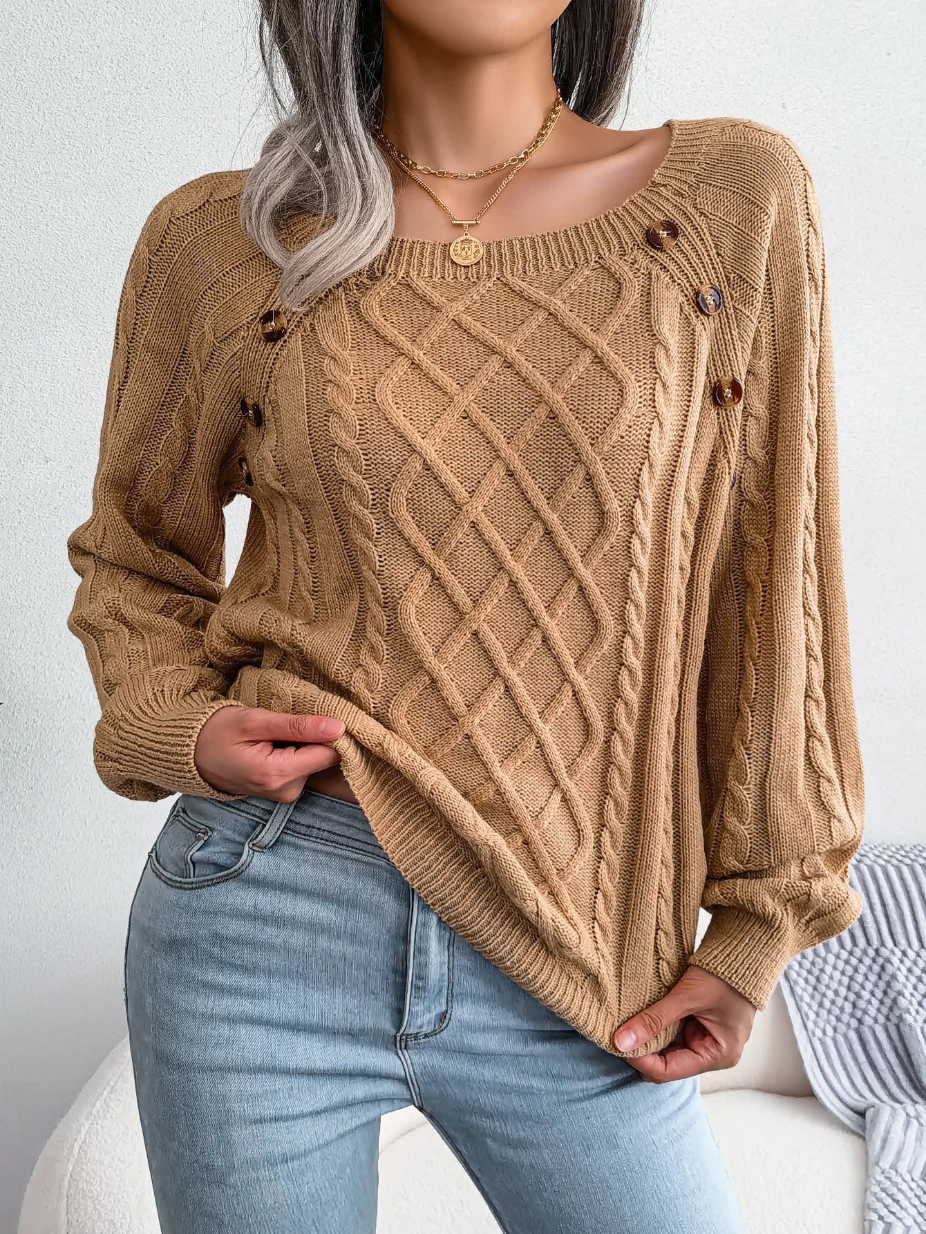 Casual Square Collar Knitted Sweater for Women