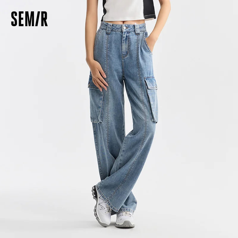 Semir Jeans Women High-Street Style Wide-leg Trousers Summer 2024 New Version Workwear Trousers Trendy and Cool