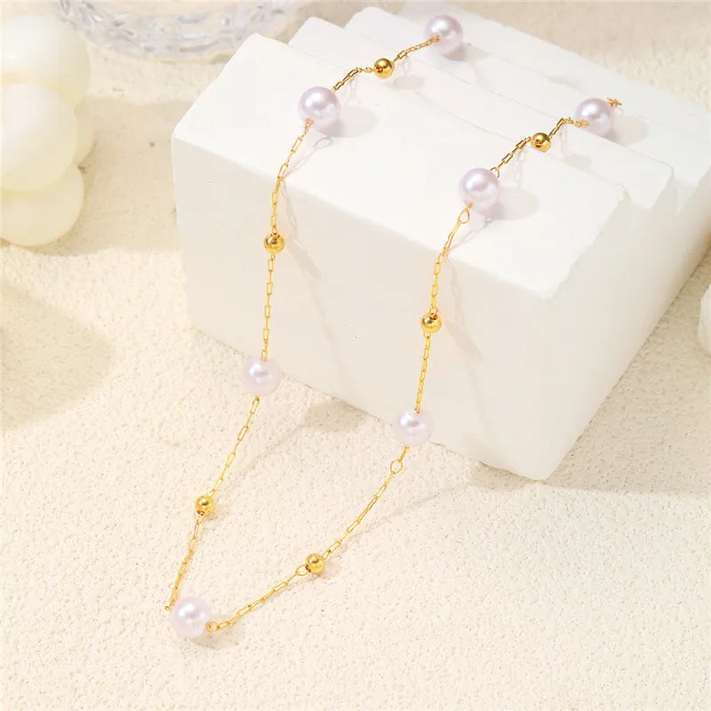 Simple Pearl Beads Gold Necklace