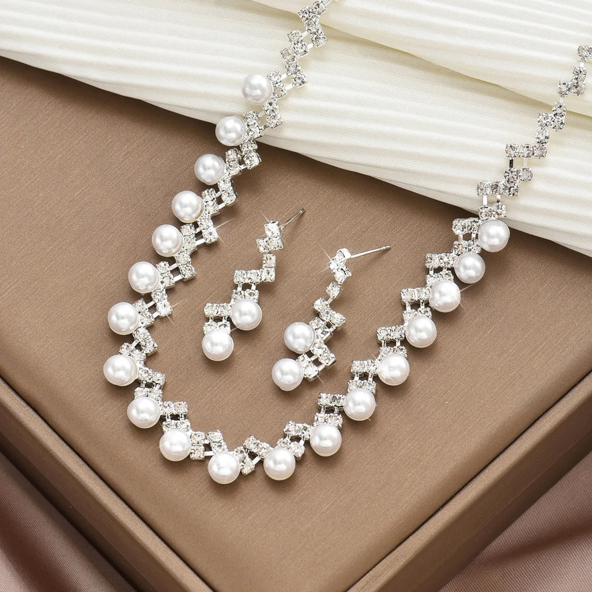 Silver Pearl & Crystal Bridal Jewelry Set