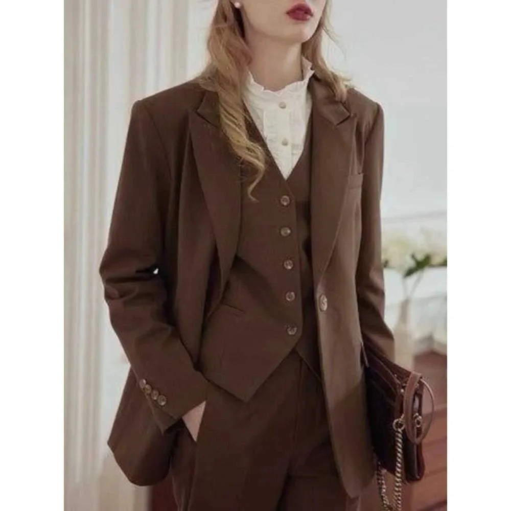 Suit Woman Luxury Female Suits 3 Pieces Jacket Pants Vest For Prom Party Formal Banquet High-end