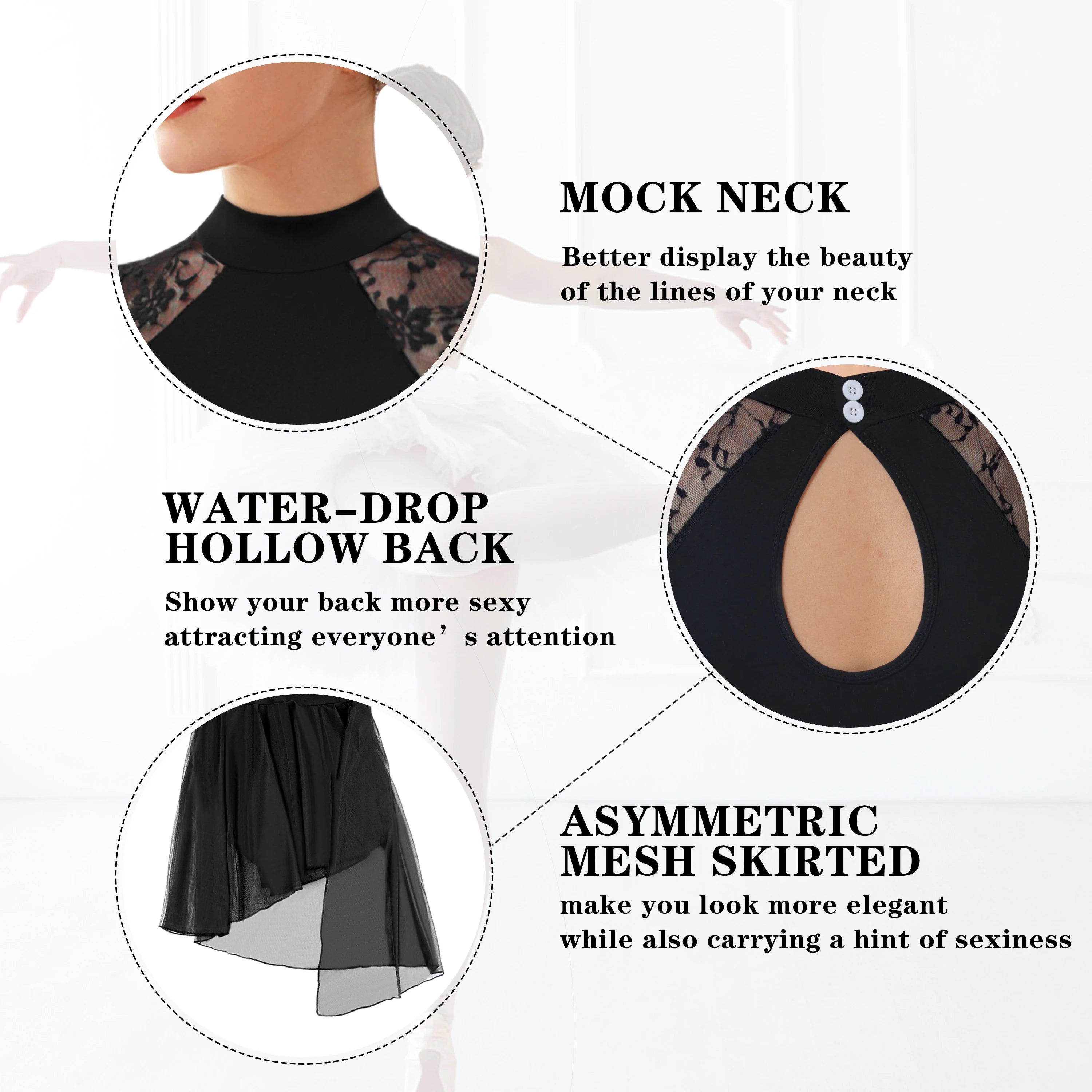 Women Lyrical Modern Dance Dress Asymmetric High-Low Mesh Skirted Contemporary Dance Costume