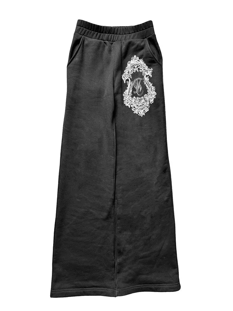 Personality street wind elastic waist printed loose trousers hip-hop retro straight fashion trend 2025 early autumn new trousers