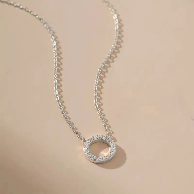 Simple Circle Pendant Necklace with Cubic Zircon