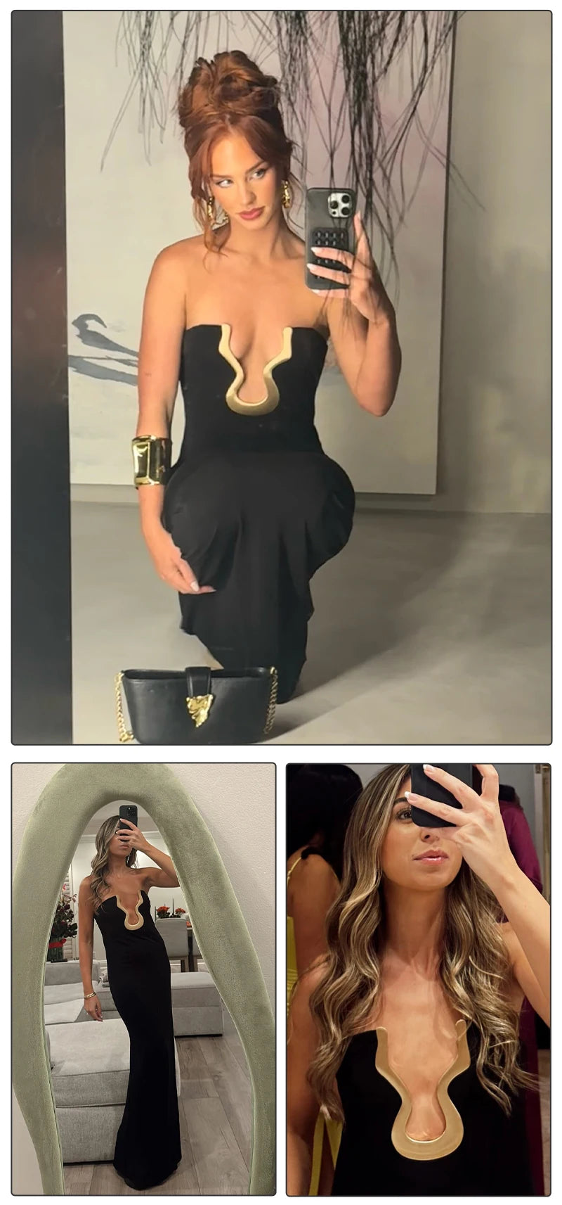 Elegant Strapless Black Long Bandage Dress