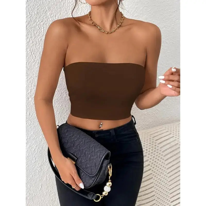 Sexy Crop Top Strap Vest One-Piece Outerwear Women's Clothing ort Length Color Pure Sle Trendy Element Strap