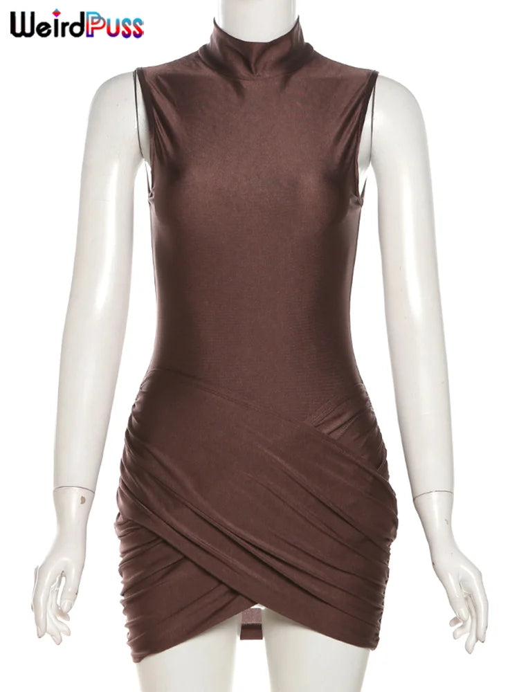 Weird Puss Cross Ruffles Mini Dress Woman Summer Sexy Solid dress