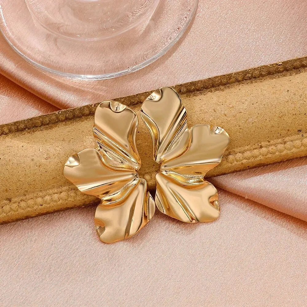 Big Metal Flower Shape Stud Earrings