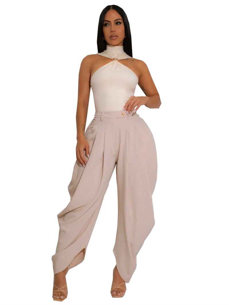 Doyerl Solid Elegant Pants for Woman Clothing Vintage High Waist Button Fly Pleated Ankle-length Ladies Trousers Pantalon Femme