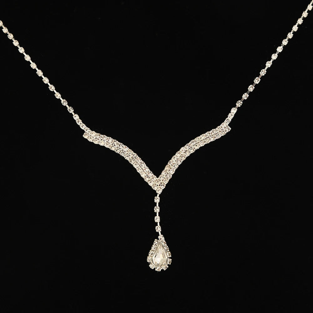 Water Drop Rhinestone Necklace & Earrings Set