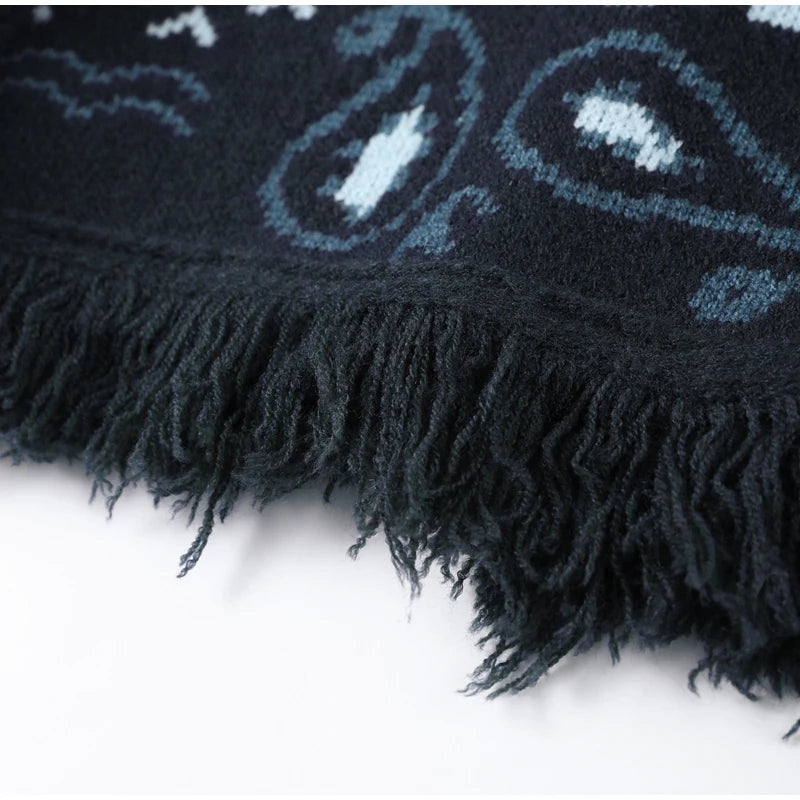 Geometric Jacquard Fringe Belted Waist