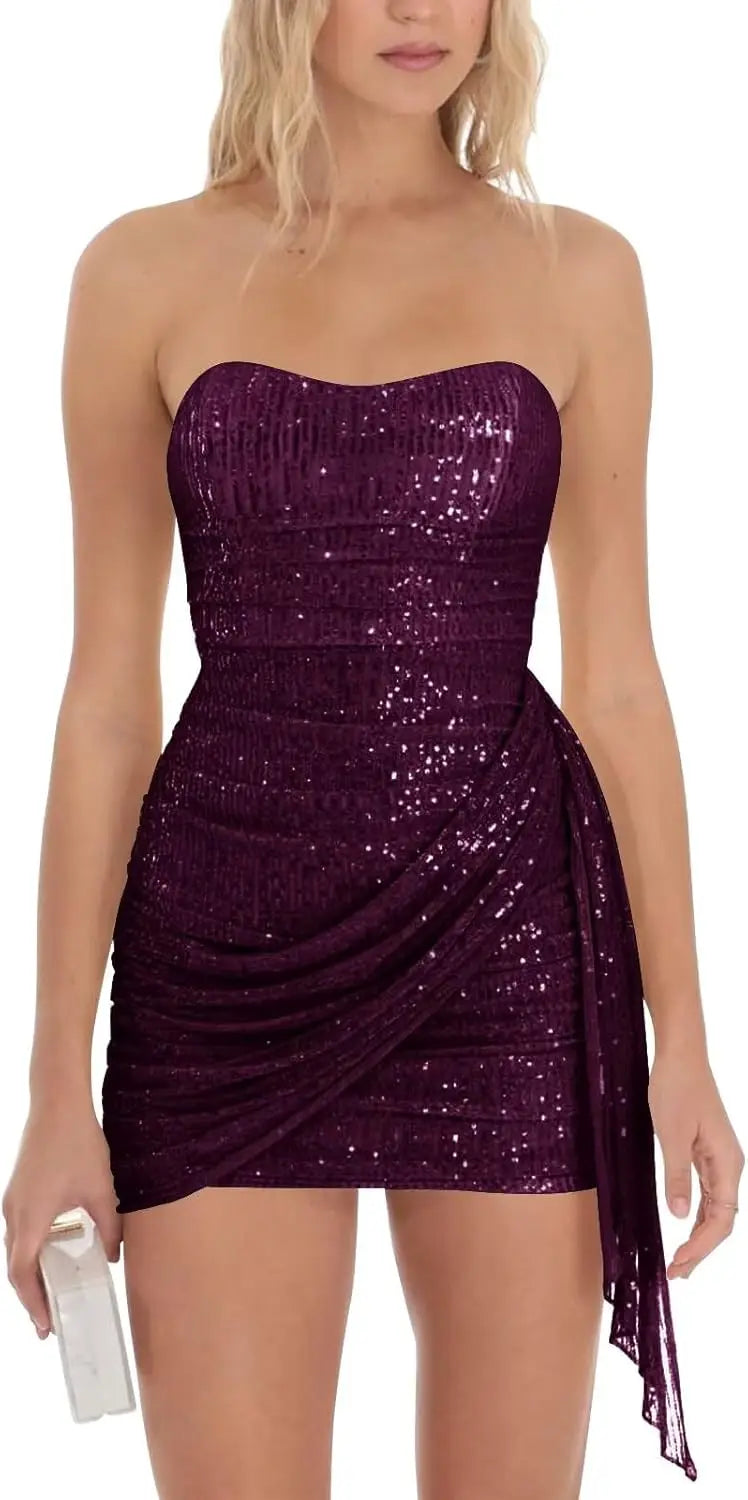 Sparkly Sequin Homecoming Dresses for Teens 2025 Short Strapless Prom Dress Corset Bodycon Cocktail Party Gown Graduation Dress