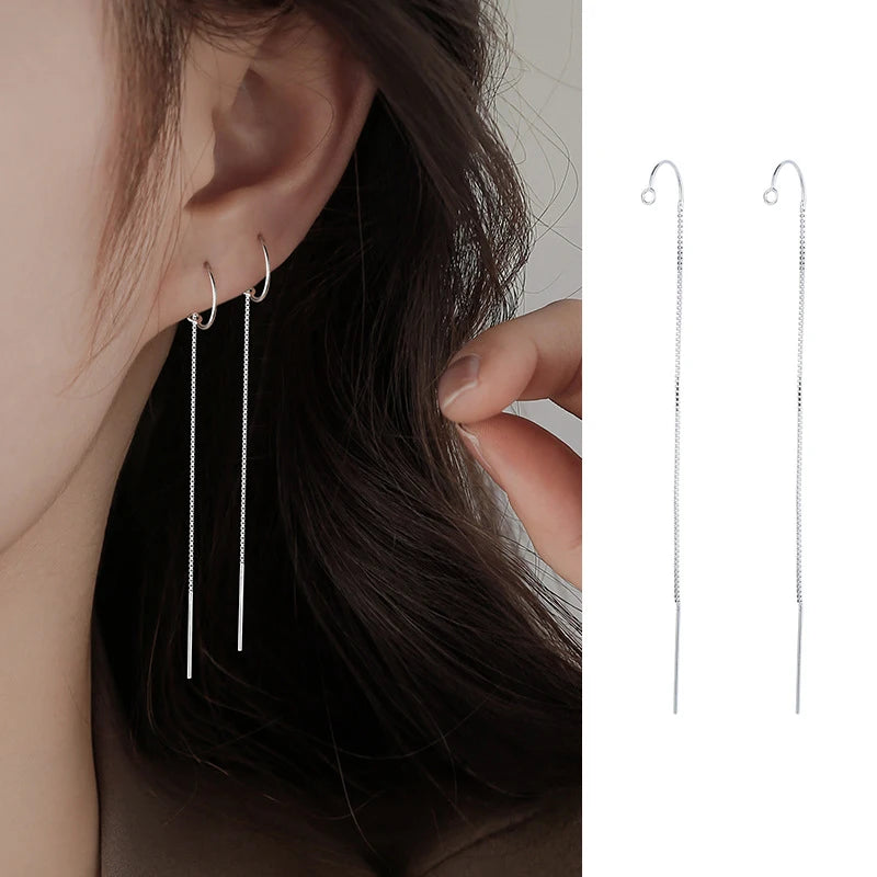 S925 Silver Star Line Tassel Earrings