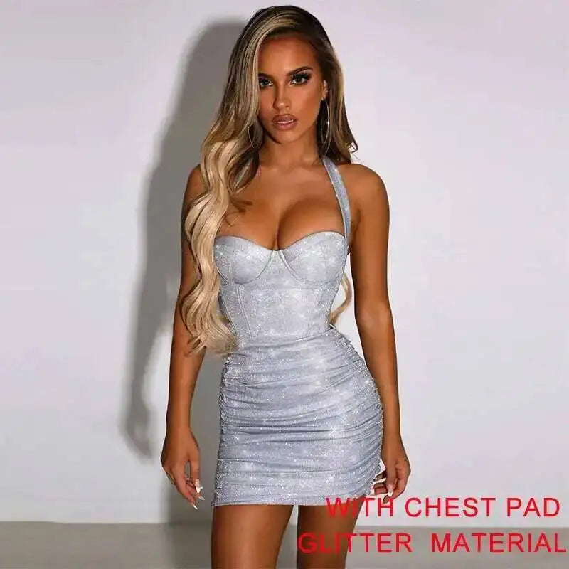 Giyu Night Club Party Woman Dress Sexy Bodycon Glitter Strapless Mini Short Prom Robe 2025 Summer Elegant Ruched Black Vestidos
