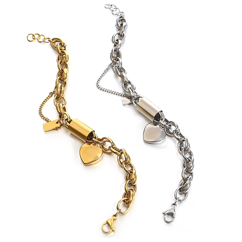 Gold Heart Pendant Chain Bracelet