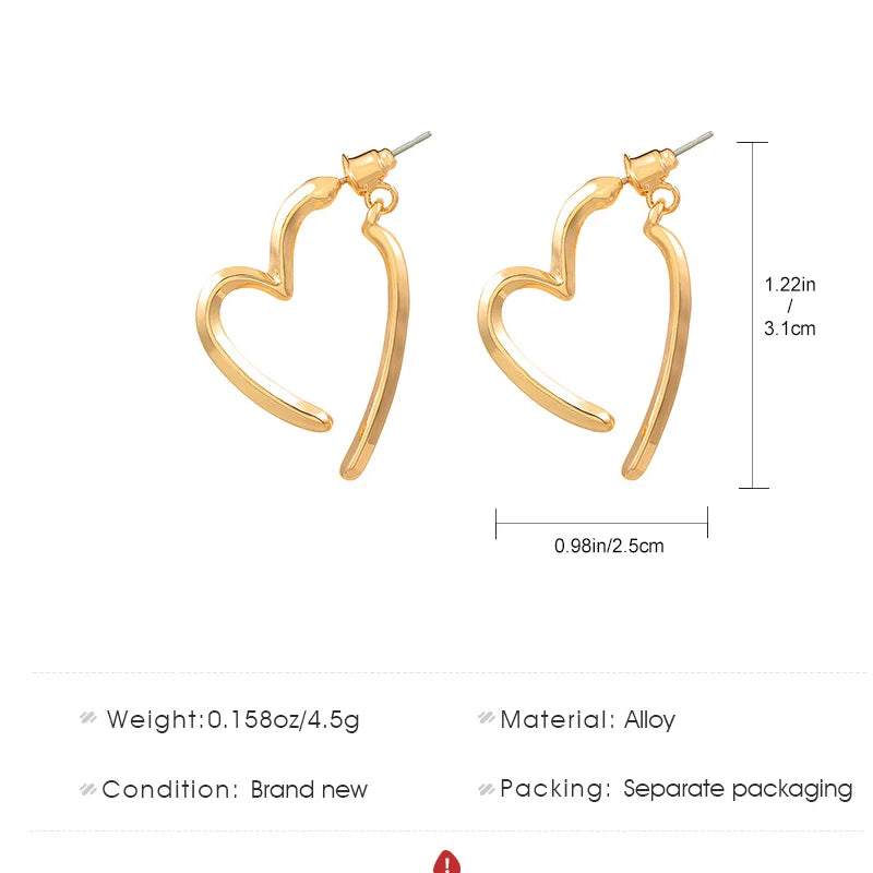 Love Heart Drop Earrings in Gold/Silver