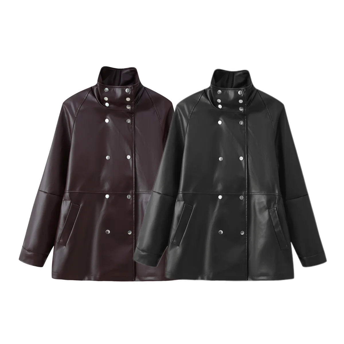 HH Women Double Breasted Stand Collar Long Sleeves