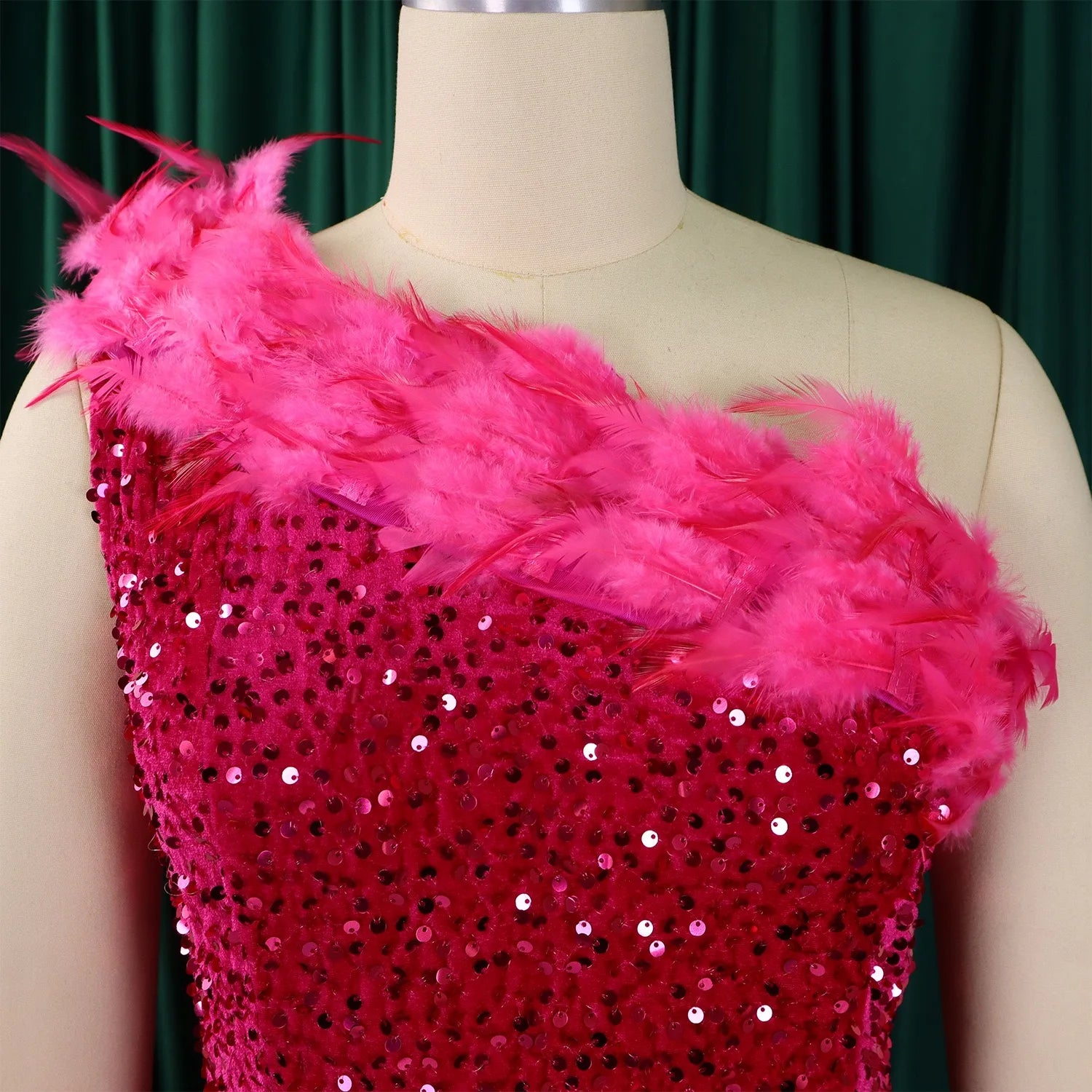 Sexy Dresses for Woman One Shoulder Sequined Feather Side Split Floor Length Elegant Evening Night Party Birthday Vestidos Mujer